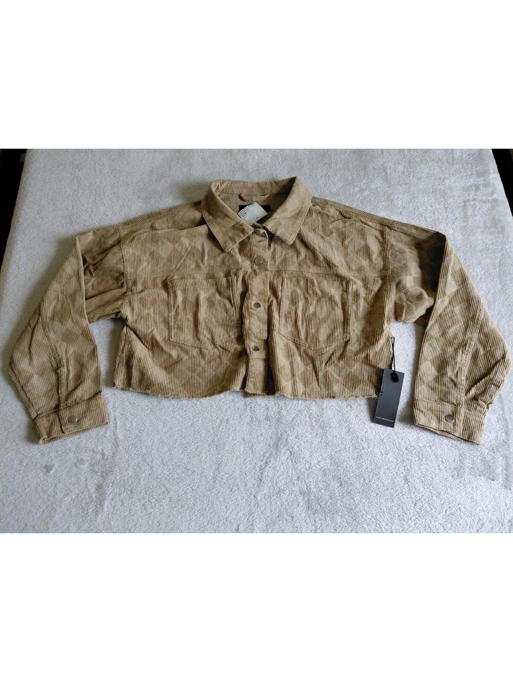 NWT Forever 21 Womens Brown Corduroy Crop Top Button Up Front Jacket Large